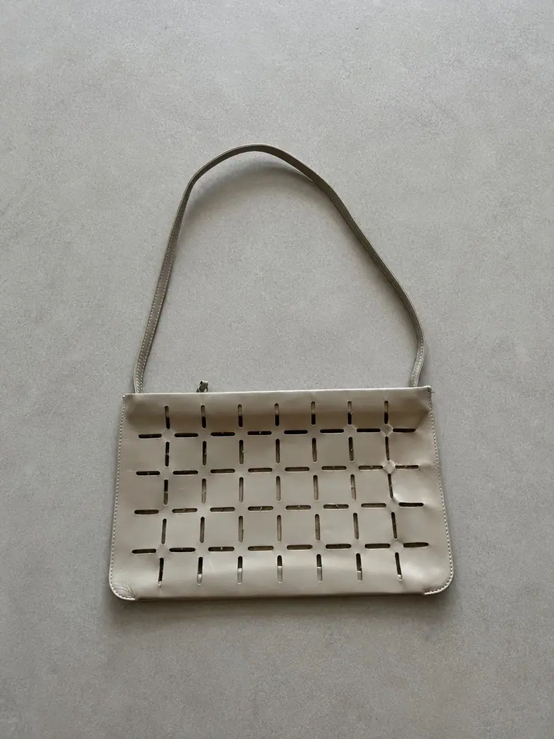 Paco Rabanne — White Leather Shoulder Bag, Y2K, Laser-Cut Perforated