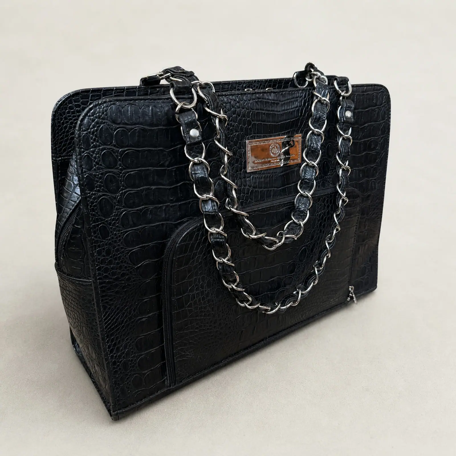 Ricarda M — Black Croc-Embossed Shopper Bag