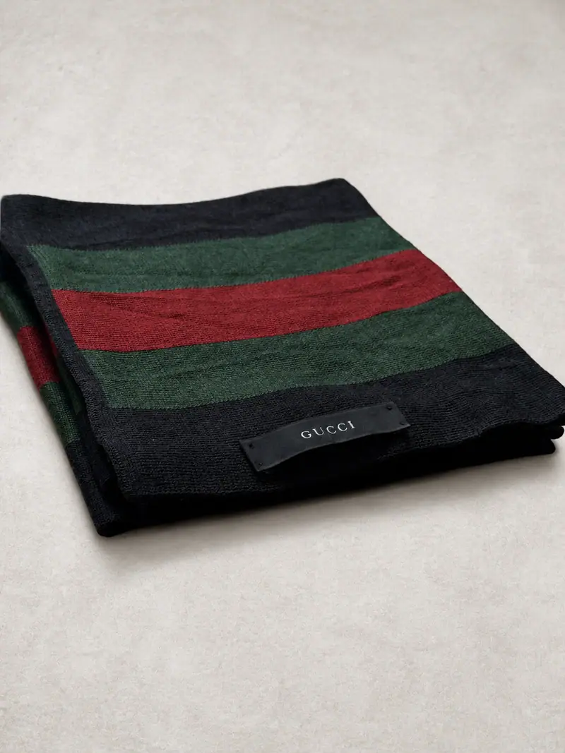 Gucci — Web Stripe Green/Red/Black Scarf
