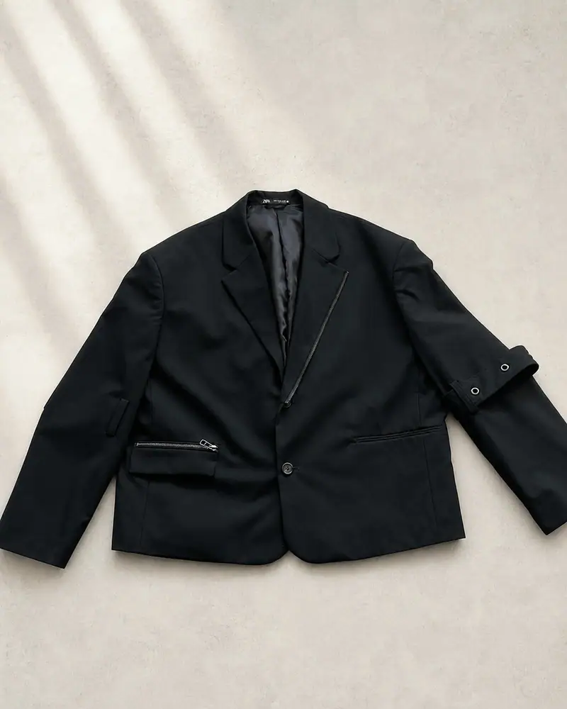 Zara — Blazer Oversize Cremallera Negro