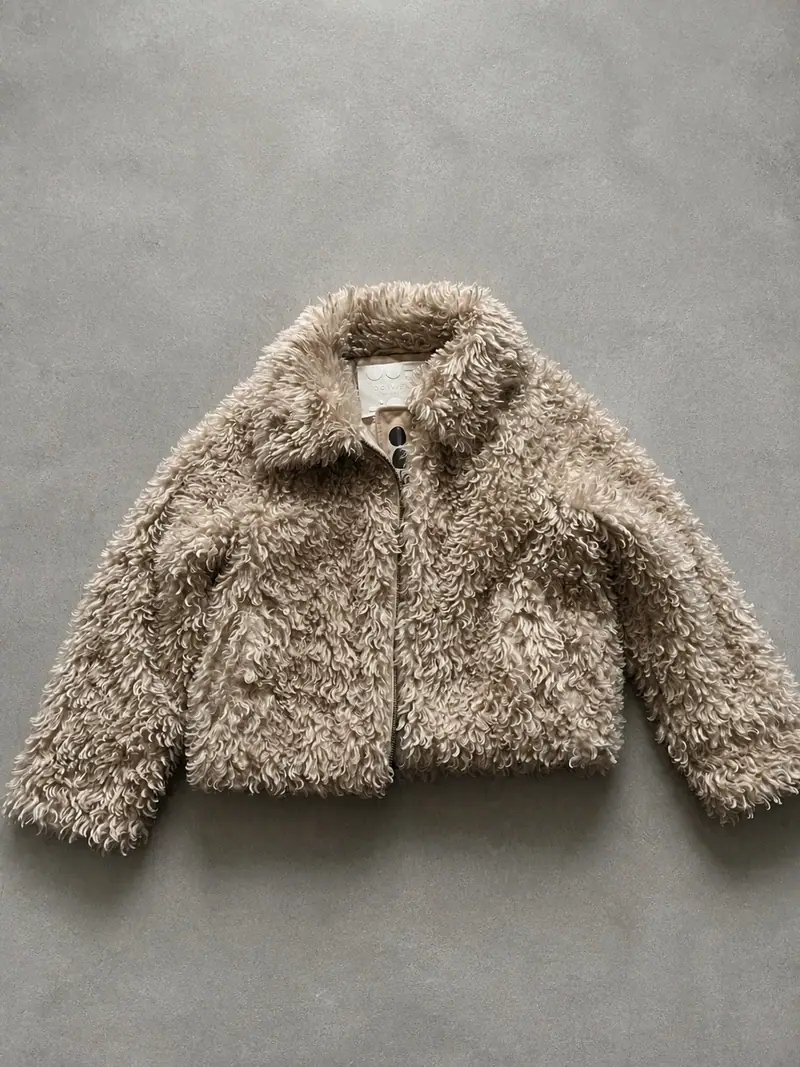 OOF Wear — Teddy Fleece Jacket, Cream Faux Shearling, Size S, Oversized