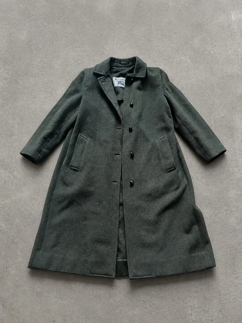 Burberrys' — Pure Virgin Wool Long Coat, Green, UK 12 / EU 40