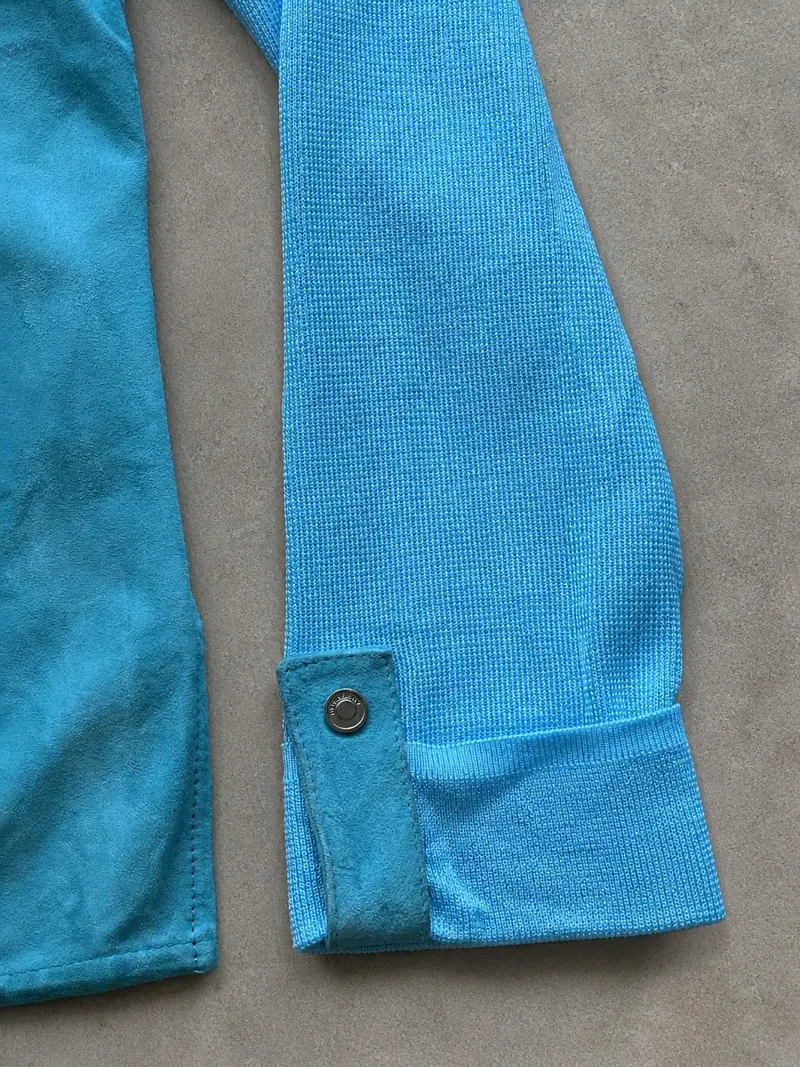 Burberry London Turquoise Suede-Look Overshirt Jacket Leather Lined 46