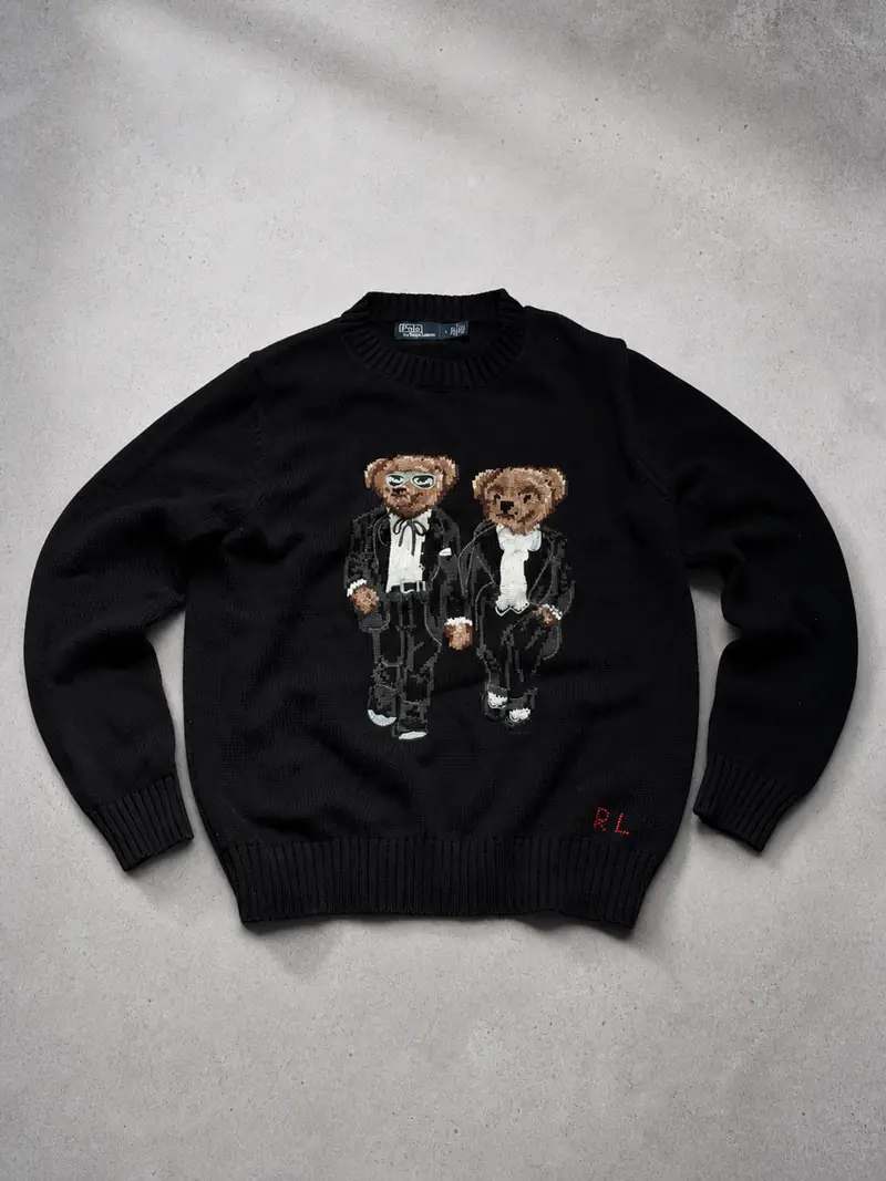 Jersey Ralph Lauren dos osos esmoquin negro talla L intarsia raro