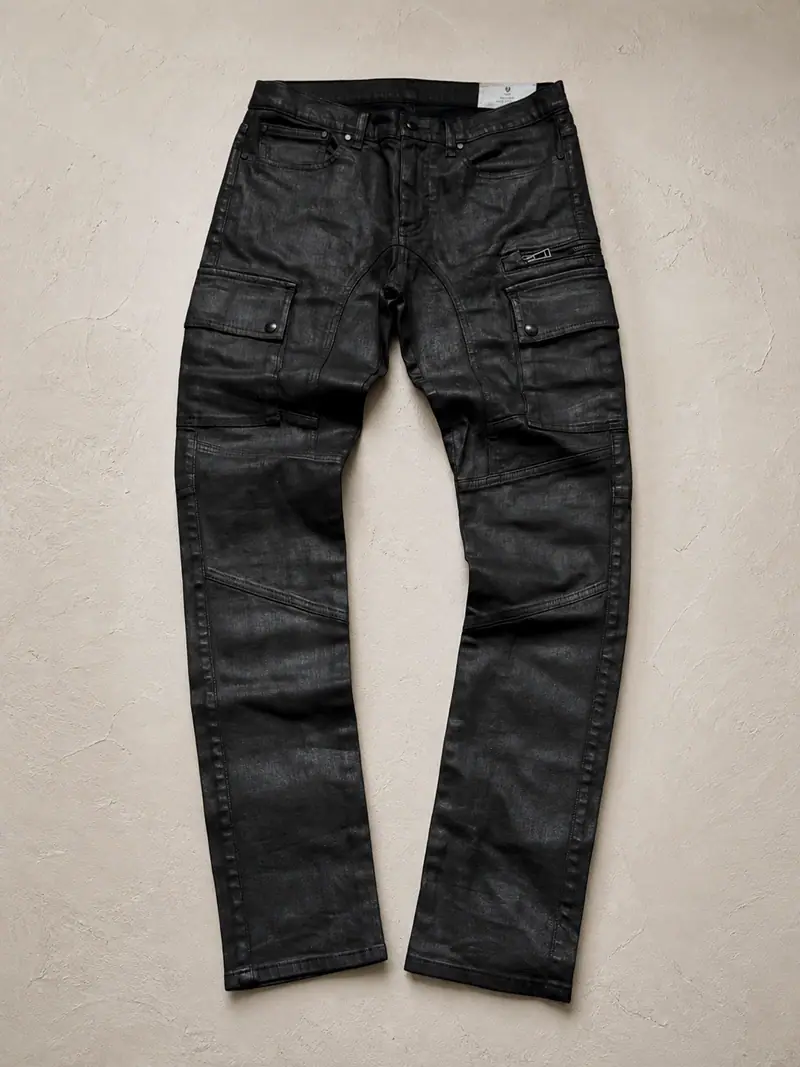 Belstaff England — Black Waxed Cargo Trousers — image 1 of 9