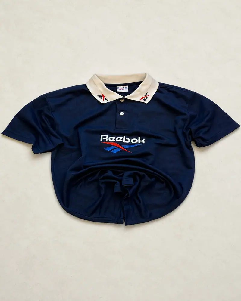 Reebok vintage 90s polo, navy, Vector logo, size M