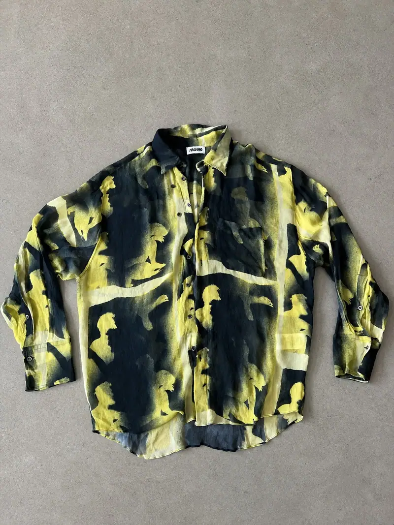 Magliano — Oversized Sheer Viscose Shirt, Lime Green & Black Print, Made in Italy