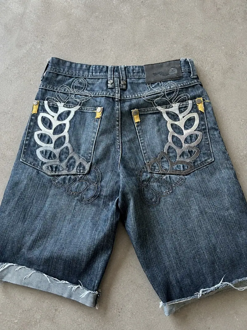 Mass Denim — Y2K Cut-Off Jorts, Embroidered Pockets, Grey