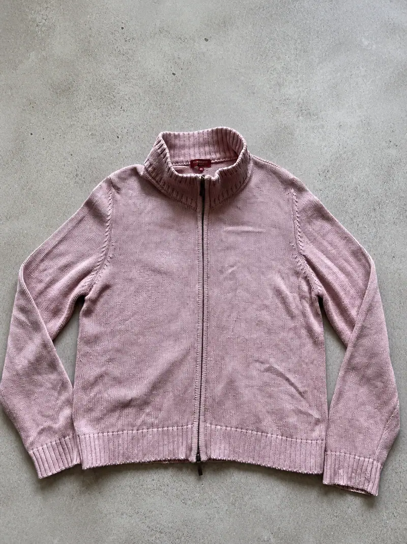 Burberry London Pink Cotton Zip Jumper Embroidered Collar Cyclamen 48