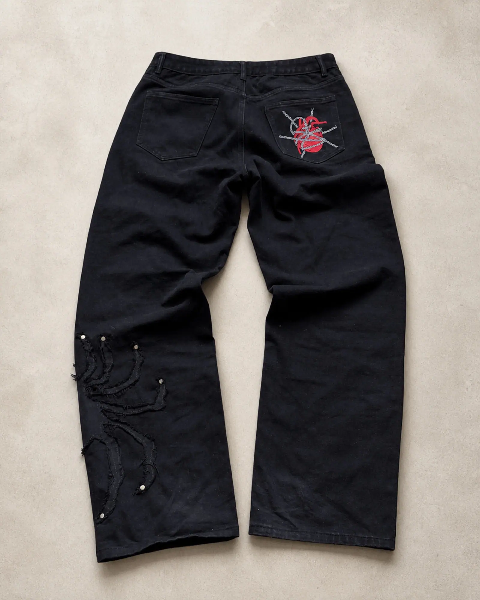 Custom — Black Heart & Spider Embroidered Jeans